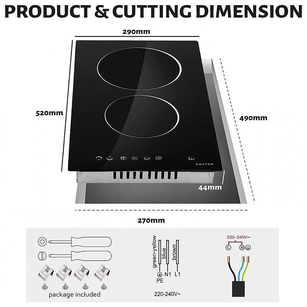 Cooktop elétrico de 2 queimadores NOXTON 12 polegadas, fogão elétrico radiante elétrico embutido com controle de toq...