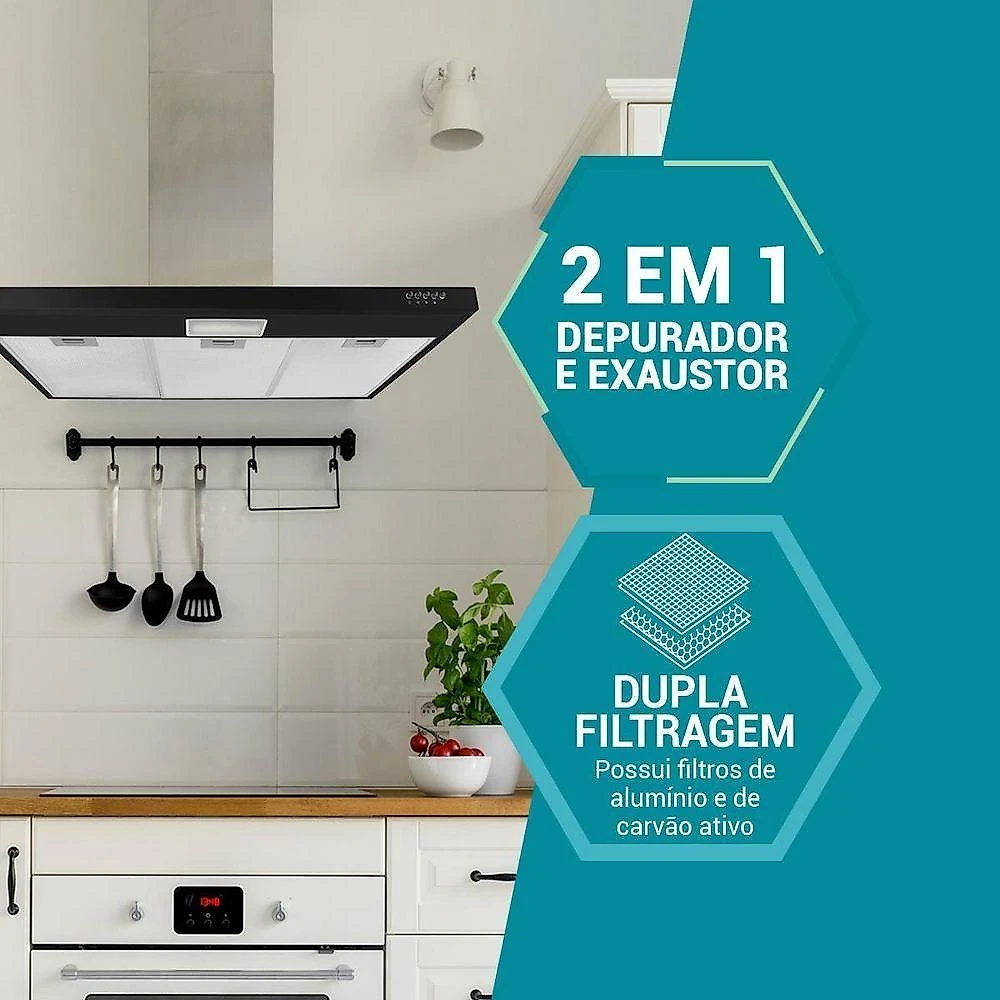Depurador E Exaustor Preto Philco 80cm PDR80P 3 Velocidades 220V