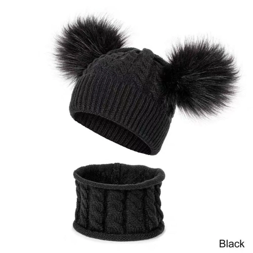 Kit Infantil Touca e Cachecol com Pompom em Acrílico para Bebê Inverno Tamanho Único Preto OEM