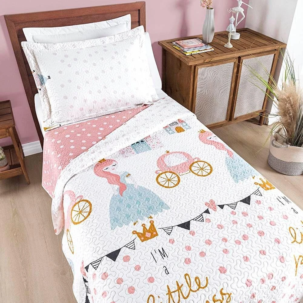 Colcha Solteiro Bouti Kids Dupla Face Estampado 2 Peças Litlle Princess