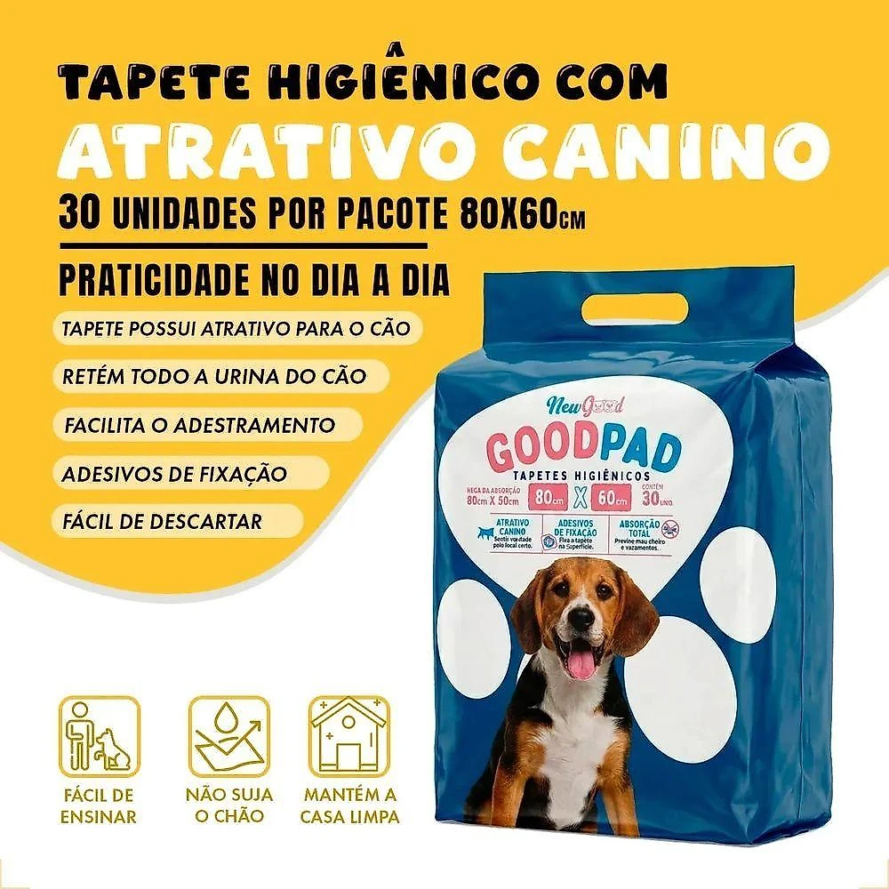 Tapete Higiênico Good Pad para Cães e Gatos 80x60cm com Atrativo Canino 30 Unidades