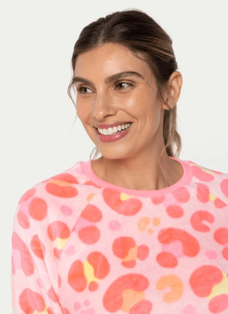 Pijama manga longa soft feminino gata cereja