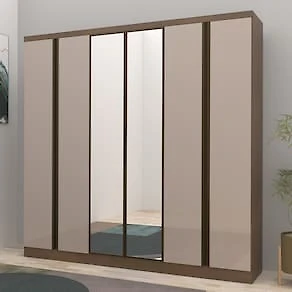 Miniatura Guarda-Roupa Casal Bartira Monte Rei 6 Portas de Bater com Espelho 6 Gavetas Internas MDP - 238cm de Largura Avelã/Capuccino