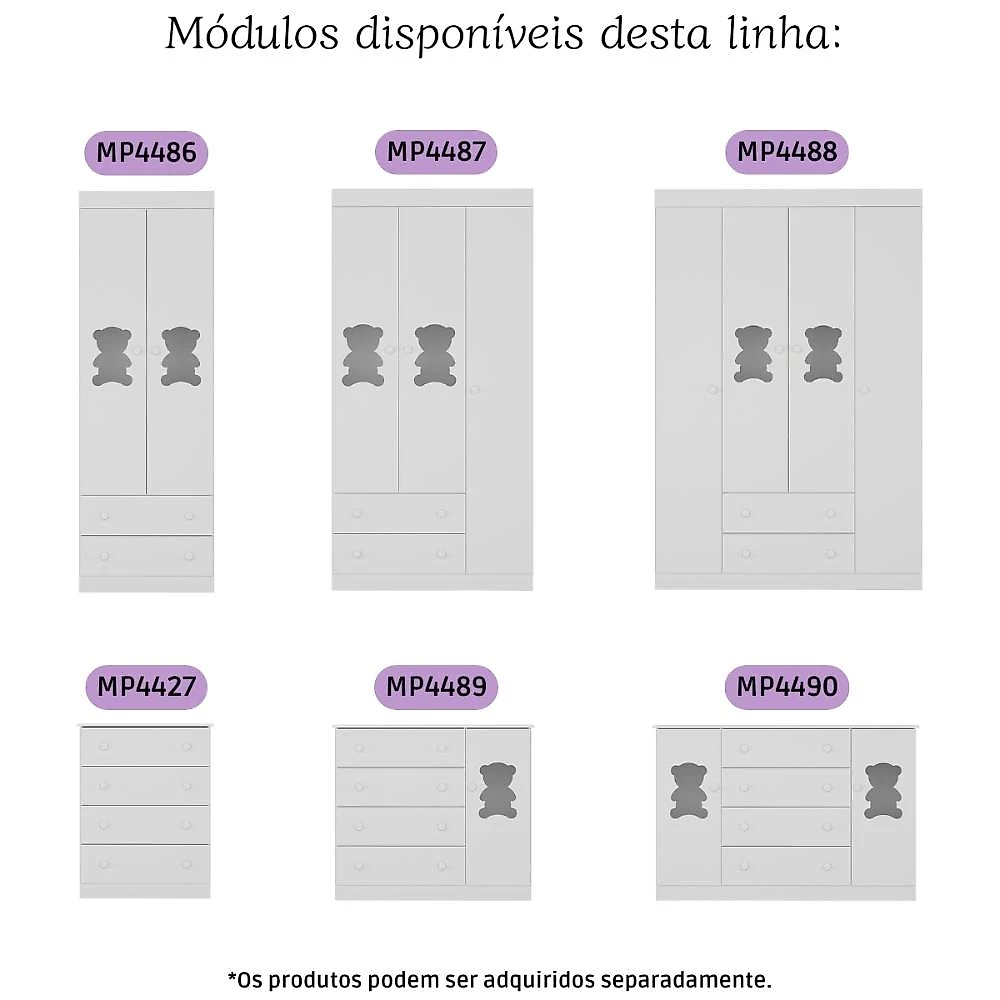Quarto de Bebê Completo com Berço Americano 3 em 1 Teddy Multimóveis MP4656 Branco