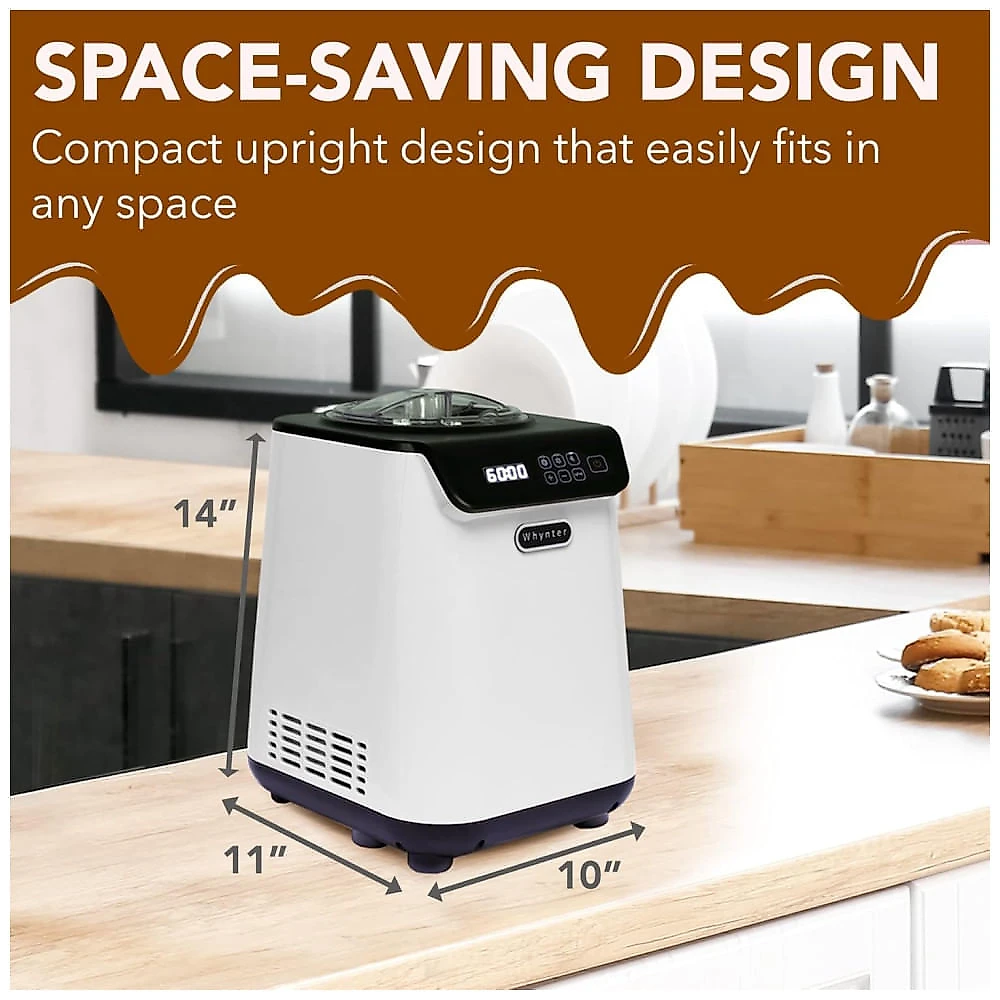 Máquina de Sorvete Automática 1,2L com Visor Digital LCD, Temporizador, Sem Pré-Congelamento e Compressor Integrado, 110V, Whynter ICM-128WS, Branca 110v