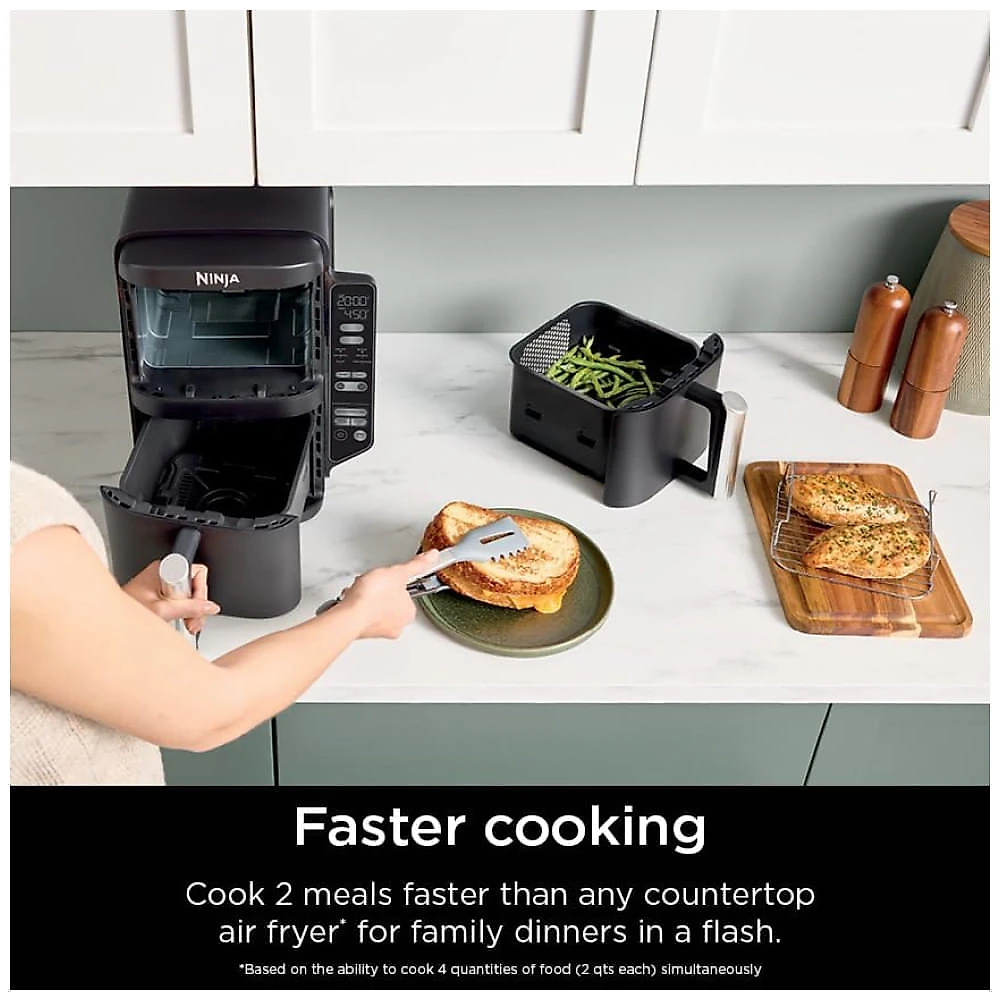 Fritadeira de Ar Air Fryer Dupla 7,5 Litros com Tecnologia DoubleStack Cozinha 4 Alimentos Simultaneamente, 110V 1690W, Ninja SL201, Preta