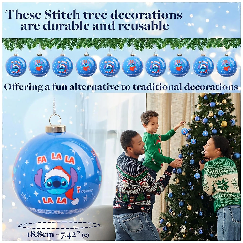 Enfeites de Natal Disney Stitch, Conjunto com 10 Decorações de Árvore, Bolas Decorativas Penduráveis para Decoração de Natal