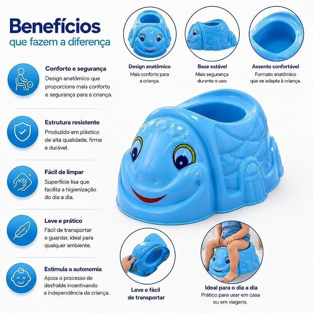 Troninho Pinico Infantil Anatômico para Desfralde Assento Confortável Azul
