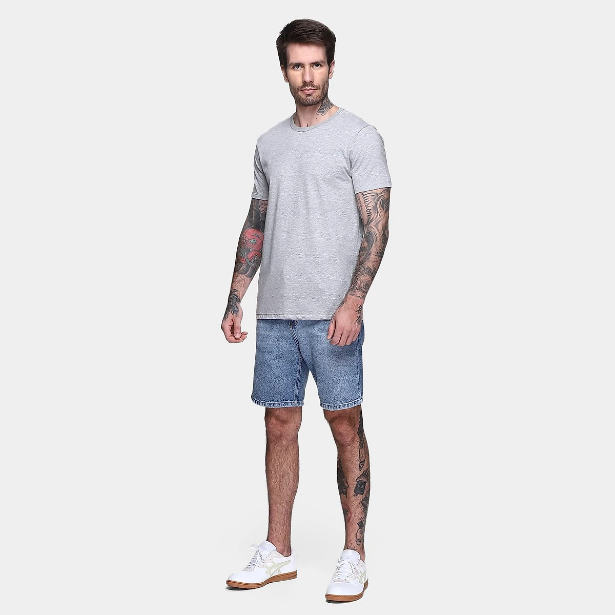 Kit Camiseta Hering Slim Masculina 5 Peças Branco+Preto - G