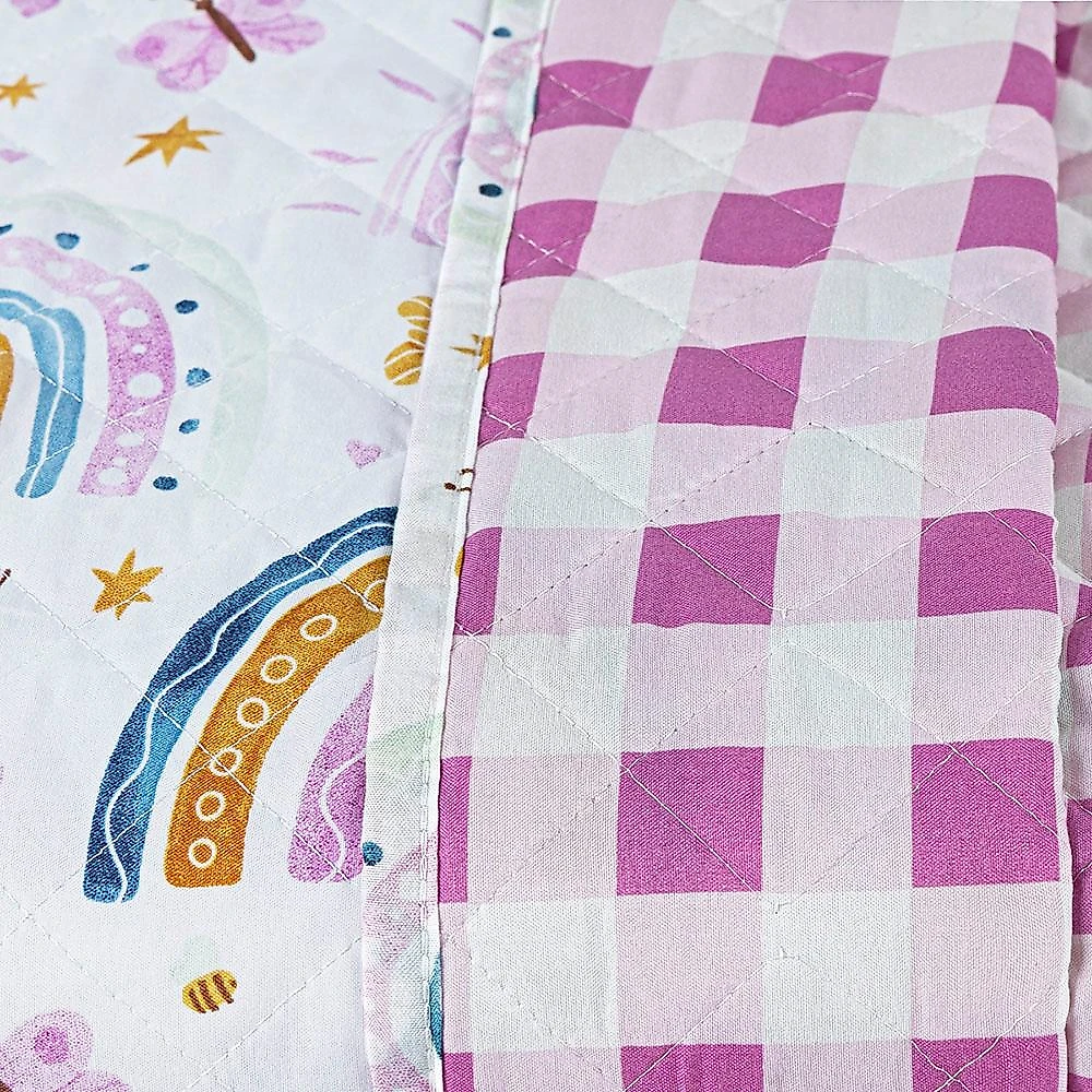 Kit cobre leito colcha solteiro infantil lutti dupla face 200 fios 2 peças arco Íris rainbow