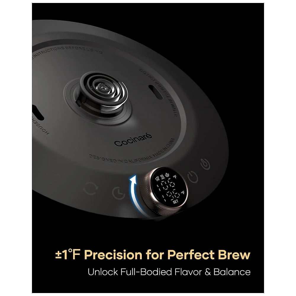 Chaleira elétrica pescoço de ganso Cocinare FLOW M9 0,9 L inox, controle de temperatura, 1200W, 110V, Blossom