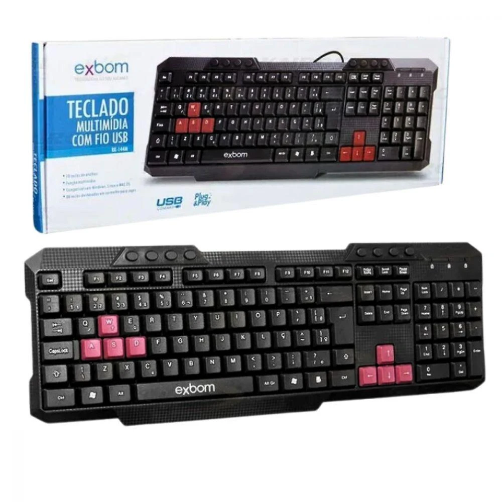 Teclado Multimídia Semimecânico Exbom BK-144M Abnt2 com Teclas para Game Vermelho