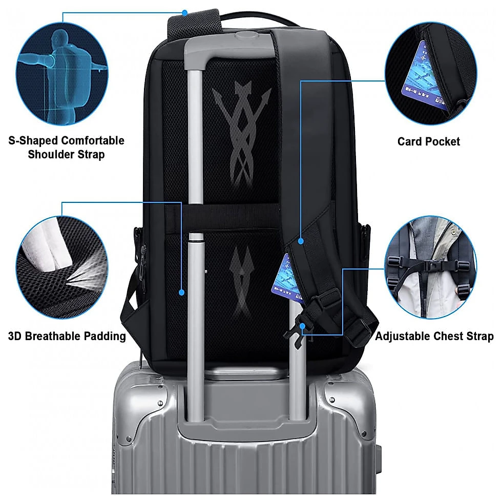 FENRUIEN Mochila Unissex para Laptop com Porta USB, Preta