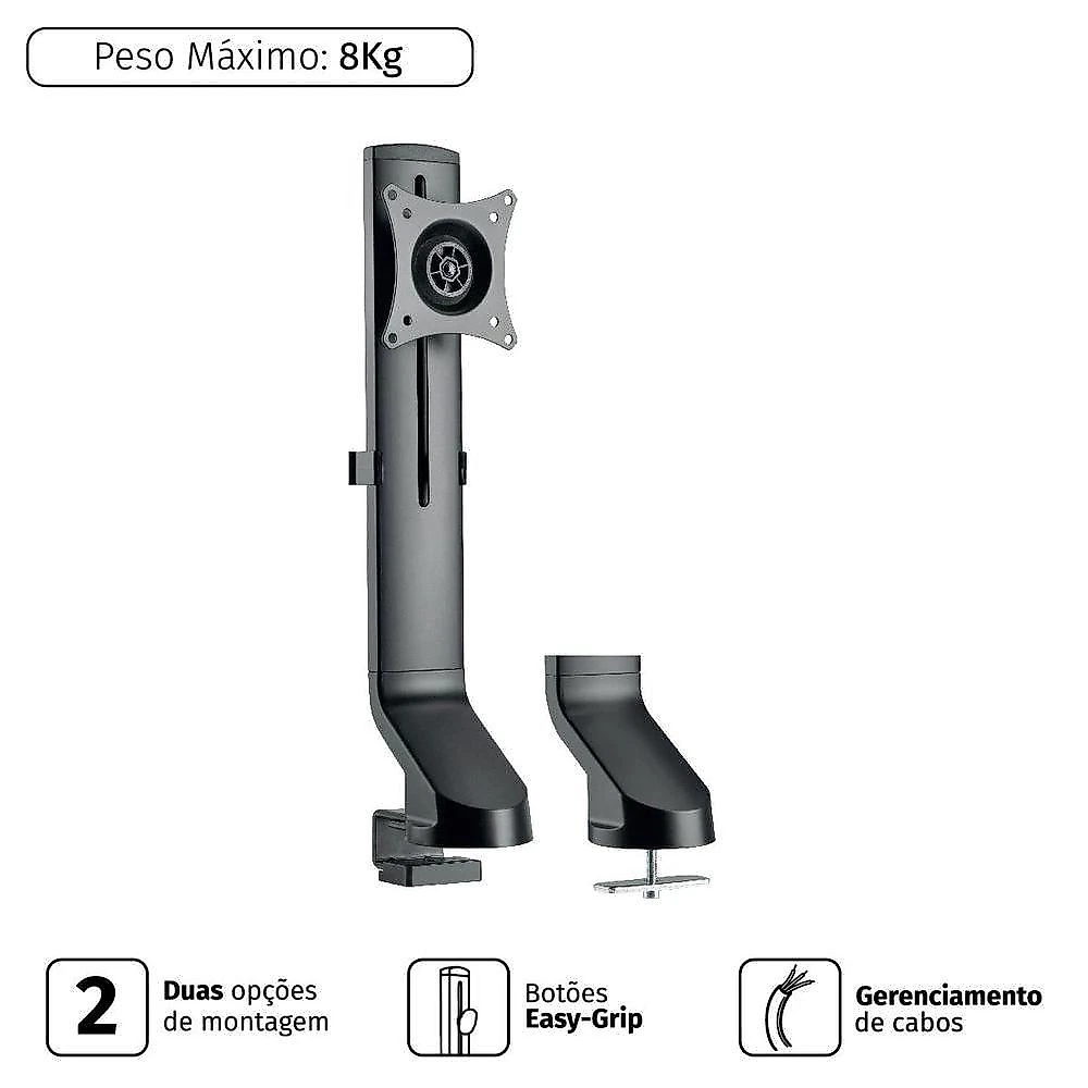 Suporte para Monitor PLMSM01F para Monitores 17" a 32" com Regulagem de Altura Preto Pcyes