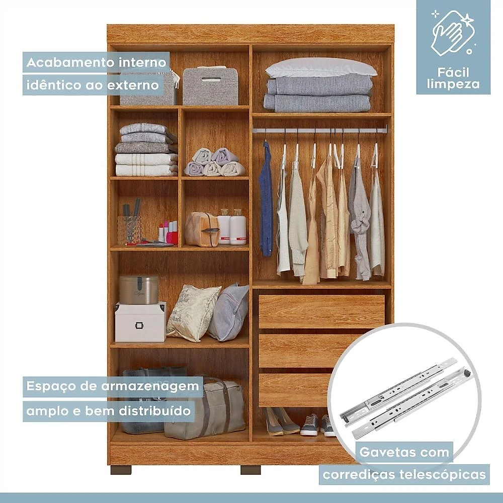 Quarto Infantil Completo com Guarda-roupa e Beliche Théo Amadeirado