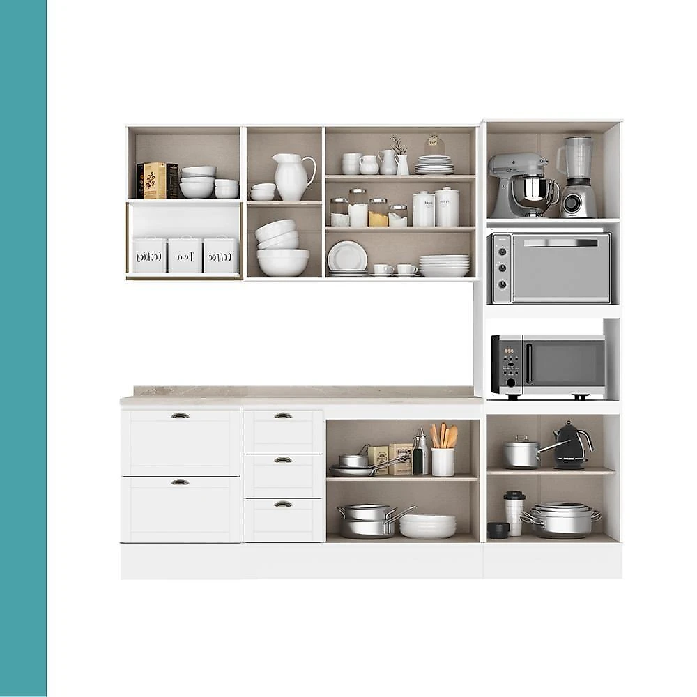 Cozinha Completa com Balcão Milla Smart Clear 10 Portas 5 Gavetas MDF Branco Móveis Carraro