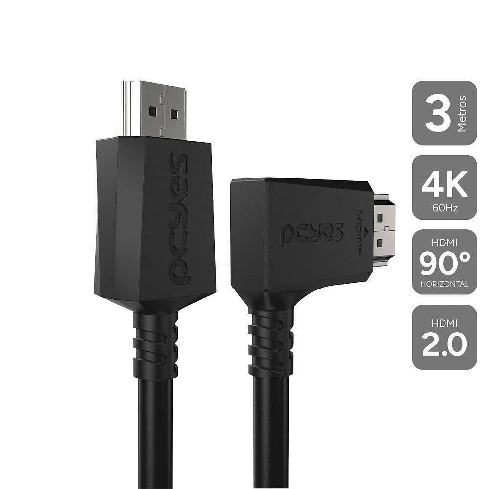 Cabo HDMI 2.0 Phm20-3h-001 3 Metros Conector 90o Horizontal Preto Pcyes