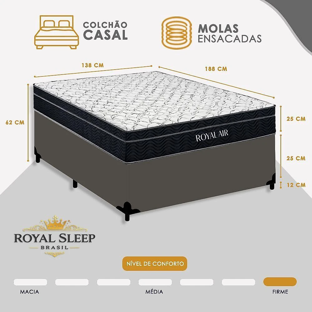 Cama Box Casal Royal Air Molas Ensacadas Madeira Cinza Royal