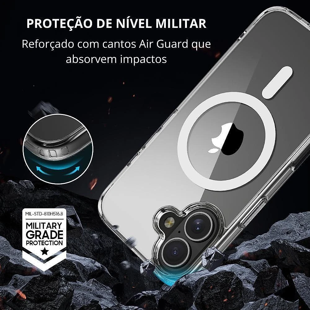 Capa Capinha Case Compativel Para Iphone 16 Magnética Carregamento Por Indução Transparente Premium Anti Impacto, Anti A