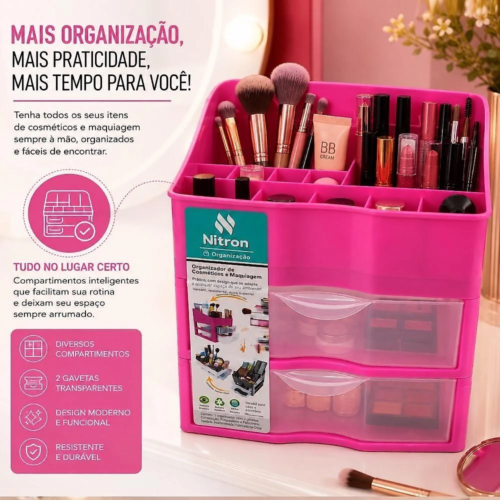 Organizador de Maquiagem com 2 Gavetas Porta Cosméticos Branco Yeet