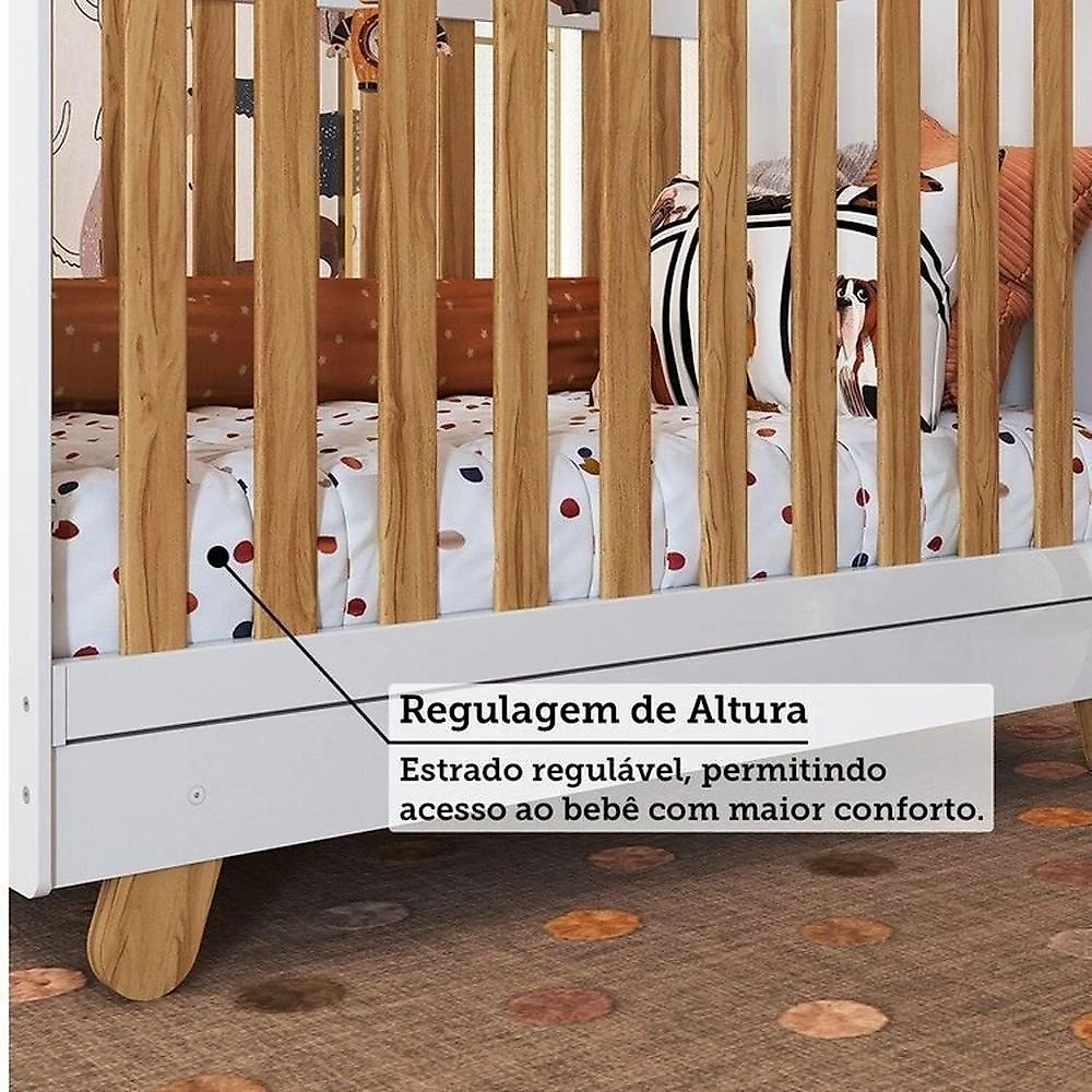 Quarto de Bebê com Guarda-roupa 3 Portas Cômoda e Berço 4em1 Minicama 100% Mdf Mike Espresso Móveis Branco Brilho/Amêndoa