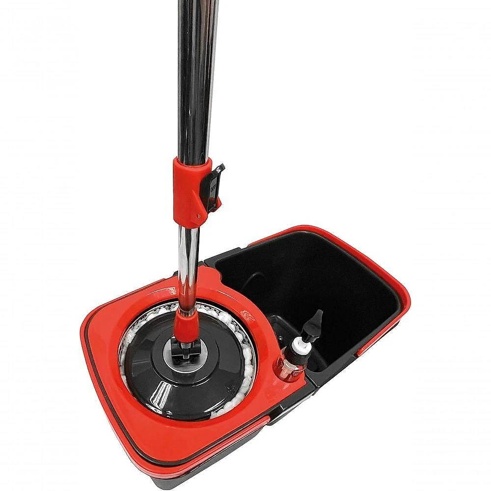 Mop Giratório Duo com Dois Baldes Centrífuga Aço Inox para Limpeza de Pisos Vermelho Powermaid