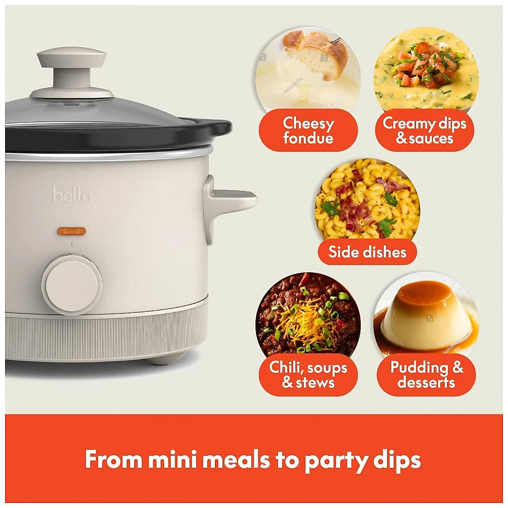 BELLA Slow Cooker 1,5L com 3 Temperaturas, Revestimento Cerâmico Antiaderente e Tampa de Vidro Temperado