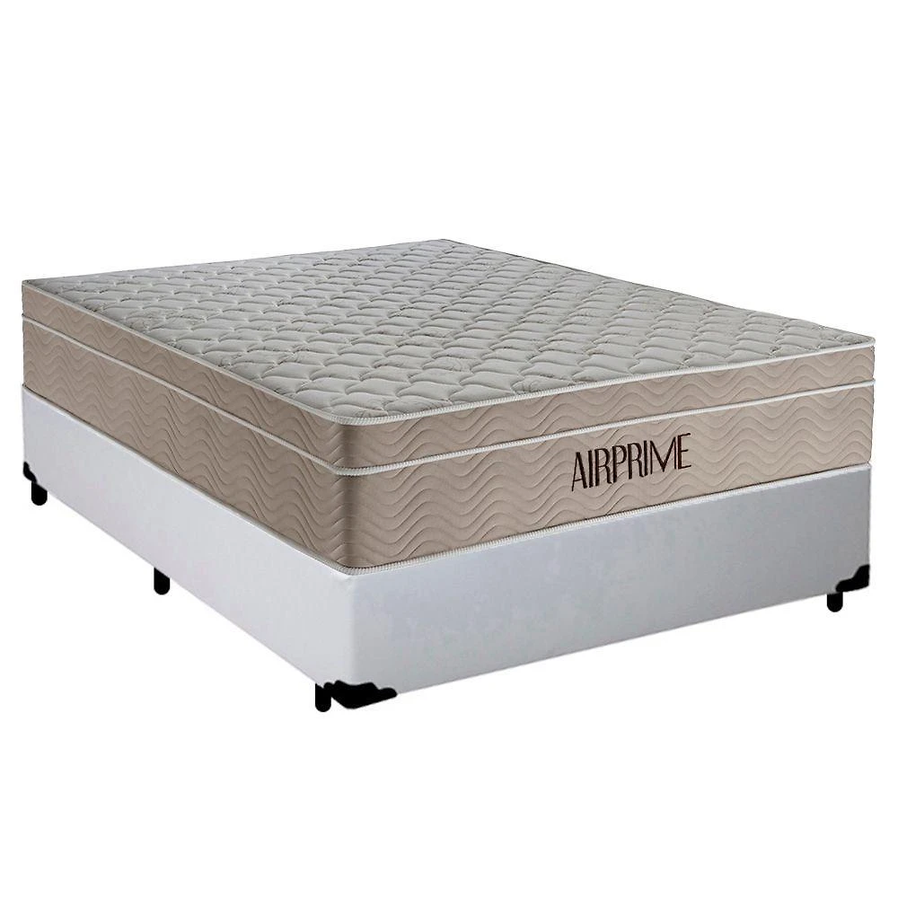 Cama Box Casal Sintético Cremil + Colchão Molas Ensacadas Airprime 138cm Branco - Suporta Até 120kg Por Pessoa