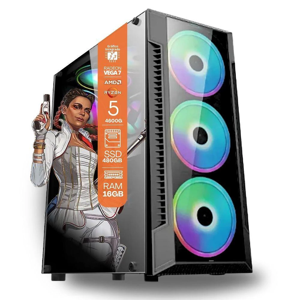 Miniatura Pc Gamer Amd Ryzen 5 4600g, 16gb Ram, Placa De Video Radeon Vega 7, Ssd 480gb, Fonte 200w + Kit Gamer Completo