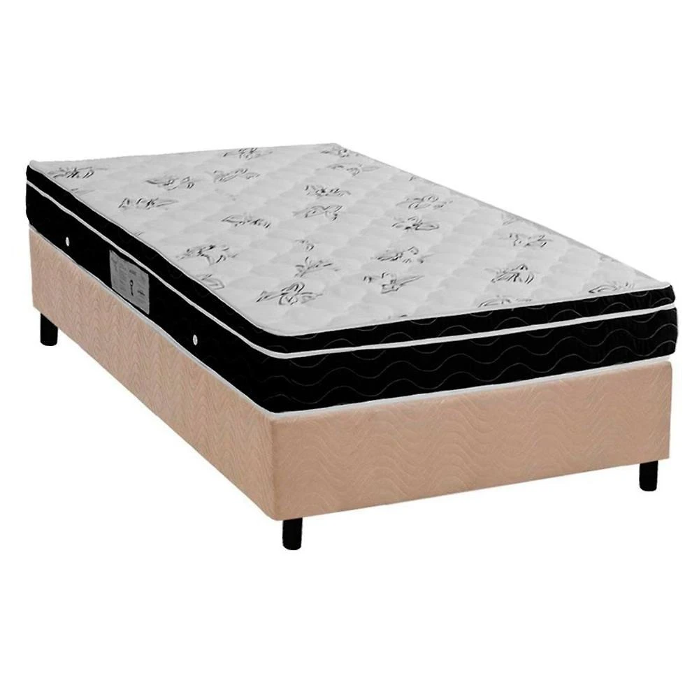 Cama Box Solteiro Molas Nanolastic Physical Euro Pillow Ensacadas Suede Preto Bege Ortobom