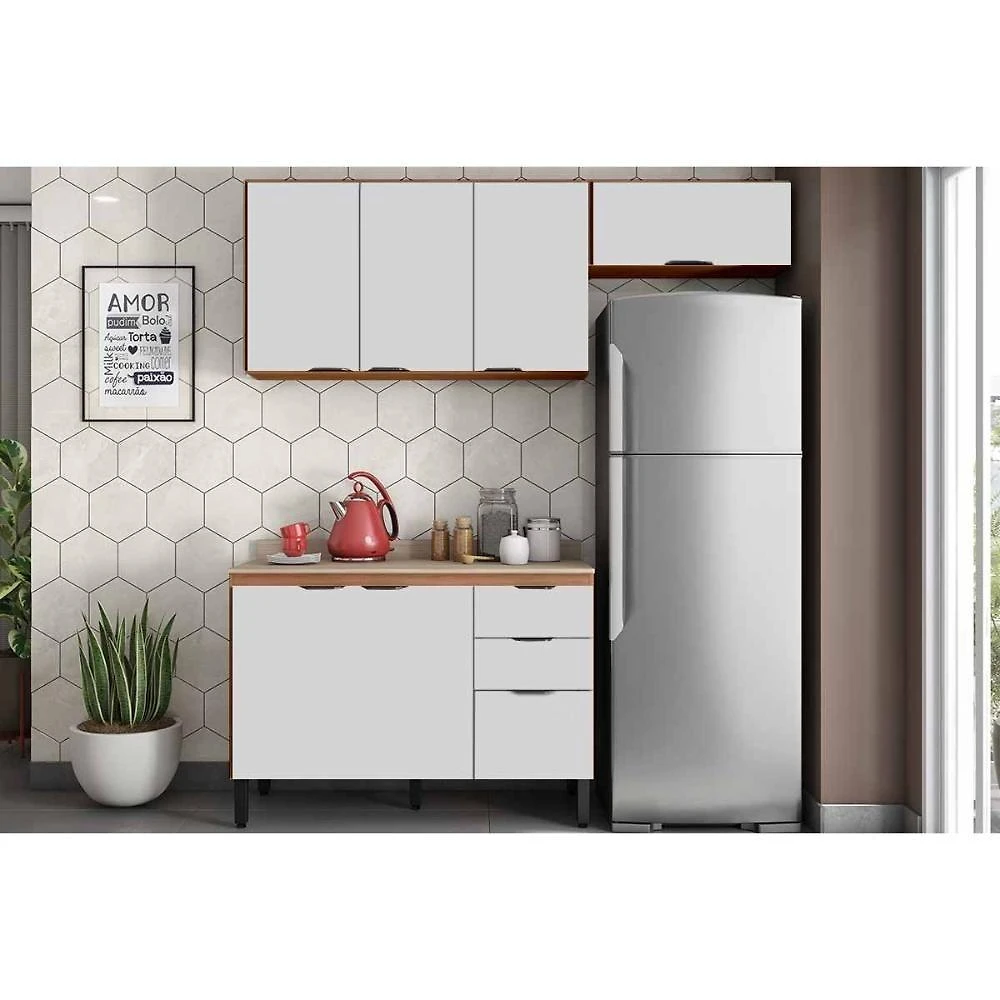 Cozinha Firenze C3p51 3 Portas 2 Gavetas MDP 120CM Amendola e Nude Demóbile