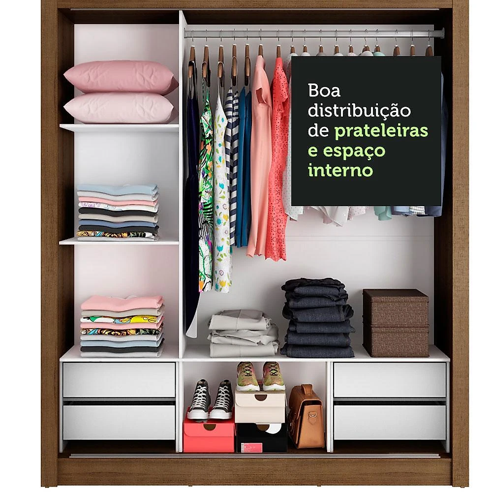 Guarda-roupa casal madesa lyon plus 3 portas de correr com espelhos 4 gavetas rustic