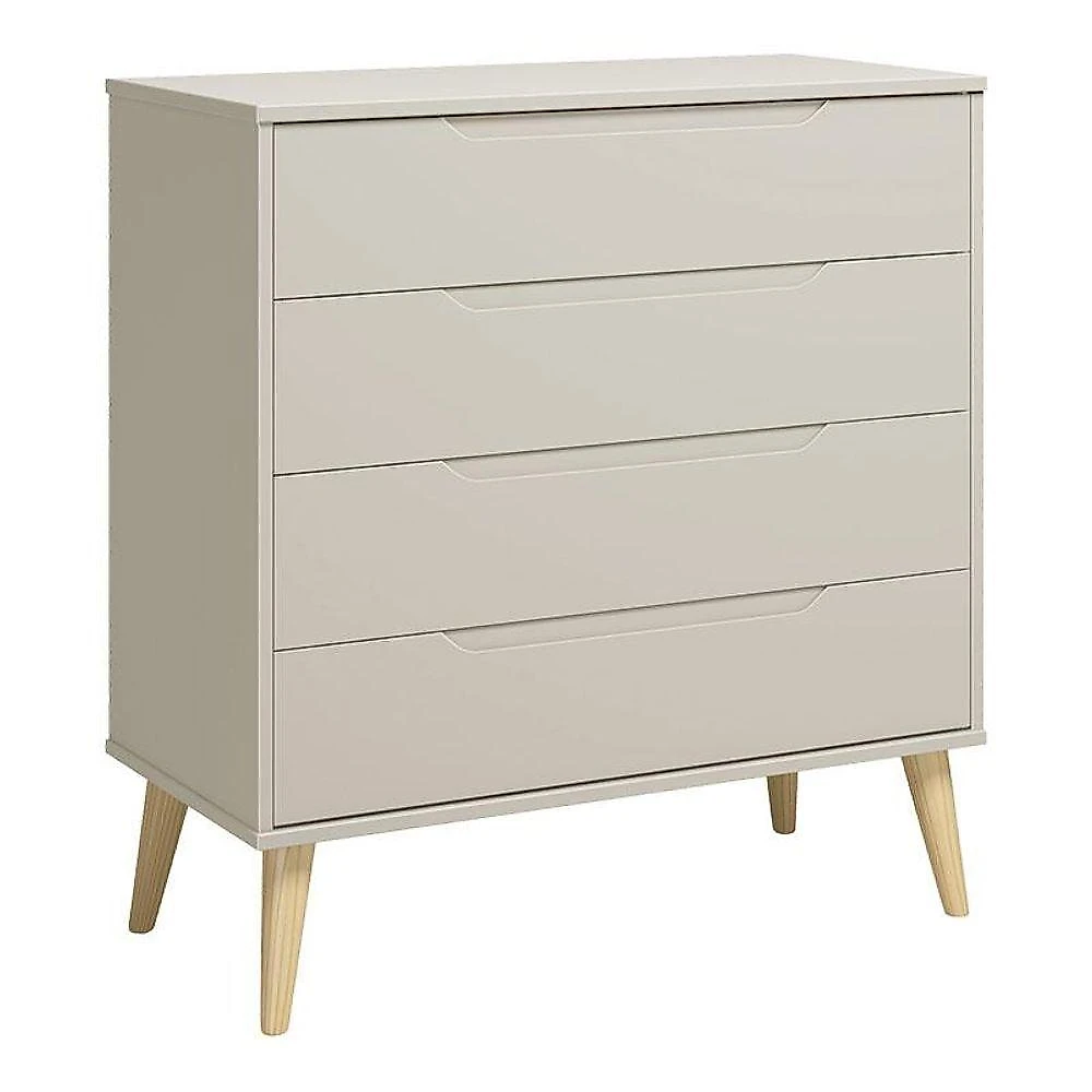 Quarto De Bebê 4 Portas Com Cômoda Gaveteiro Elfe Retrô E Berço Americano Danny Areia Acetinado Natural - Reller
