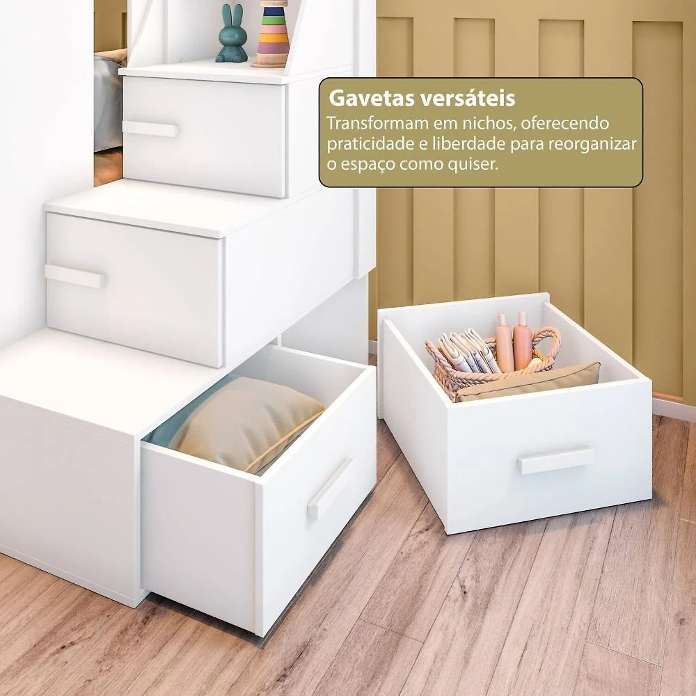 Beliche Infantil Juvenil com Cama Auxiliar Moon Branco