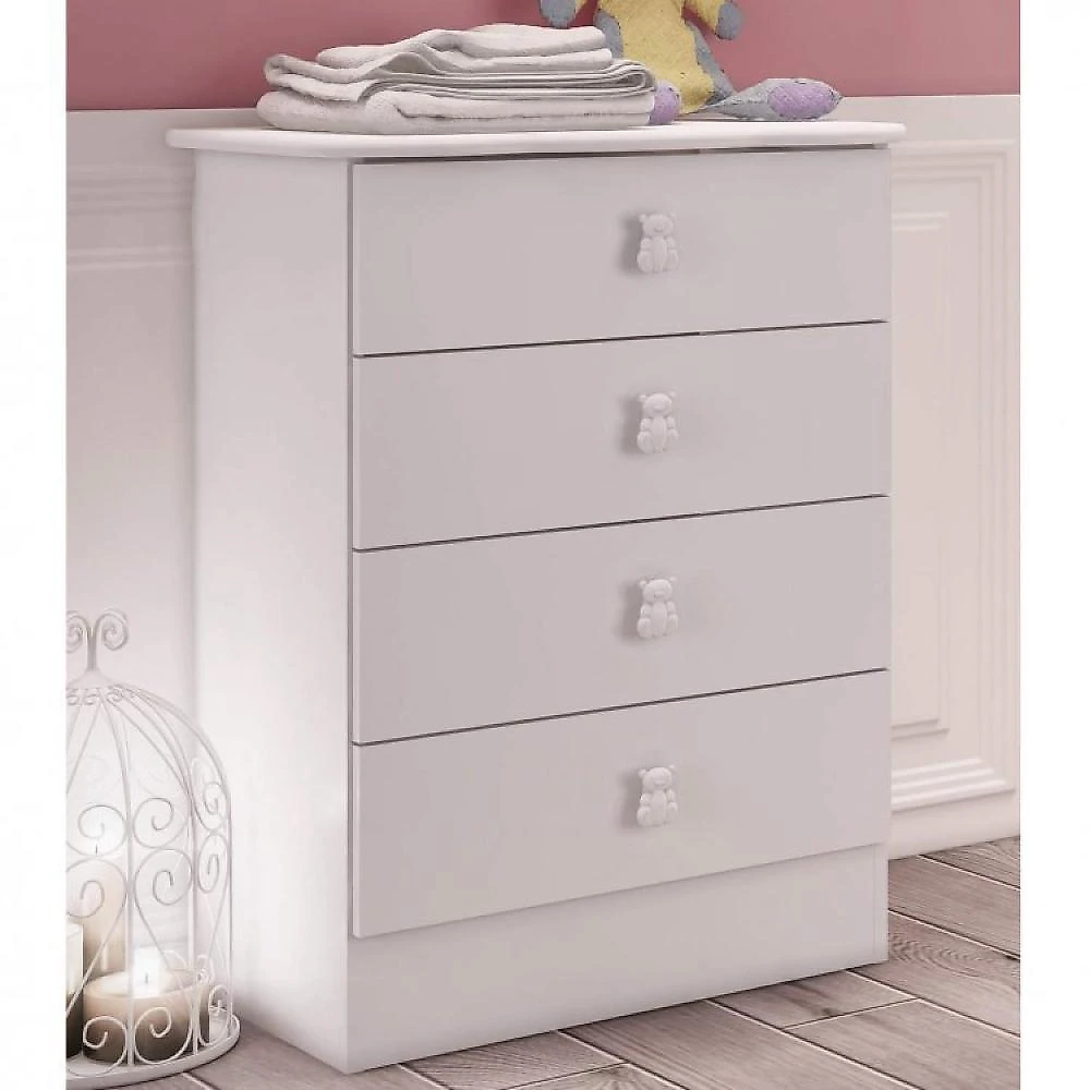 Quarto Infantil 4 Peças com Cama Roupeiro Cômoda e Nicho Docinho Móveis Percasa Branco