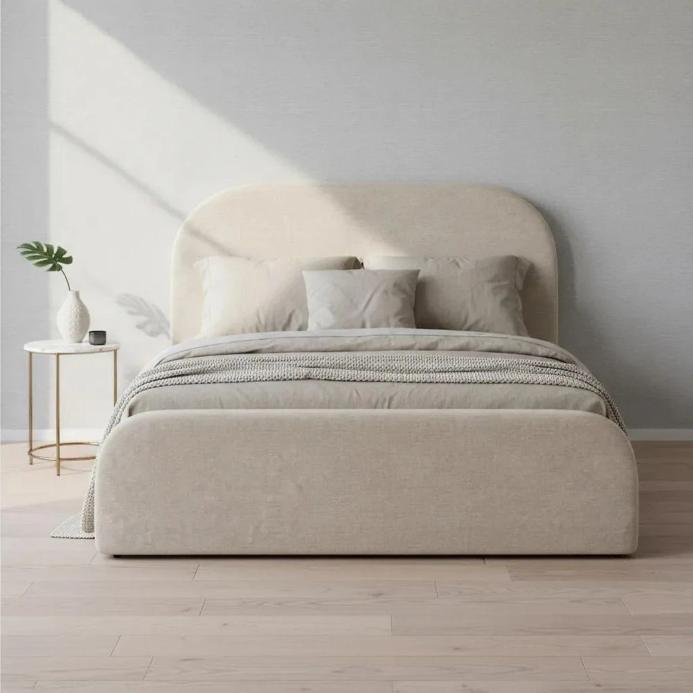 Cama Estofada King Exclusiva Luxo em MDF Eucalipto Linho Ocre Jasper Móveis