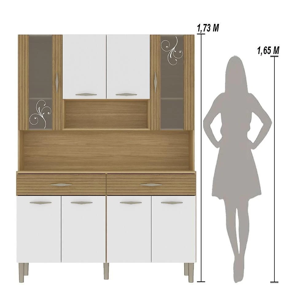 Armário De Cozinha Compacta Mdf 8 Portas Paris Plus - Freijó-supremo-com Ripado