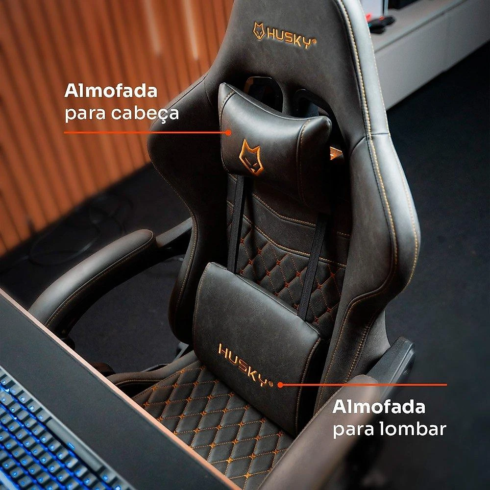 Cadeira Gamer Husky Tempest 700, Até 145kg, Almofadas, Reclinável 150º, PU, Descanso para Pés, Cinza - HCG700CZ