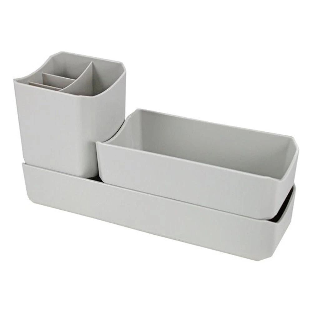 Organizador De Mesa- Maquiagem - Porta Treco - Caneta 3 Peças Linha Loft Cinza
