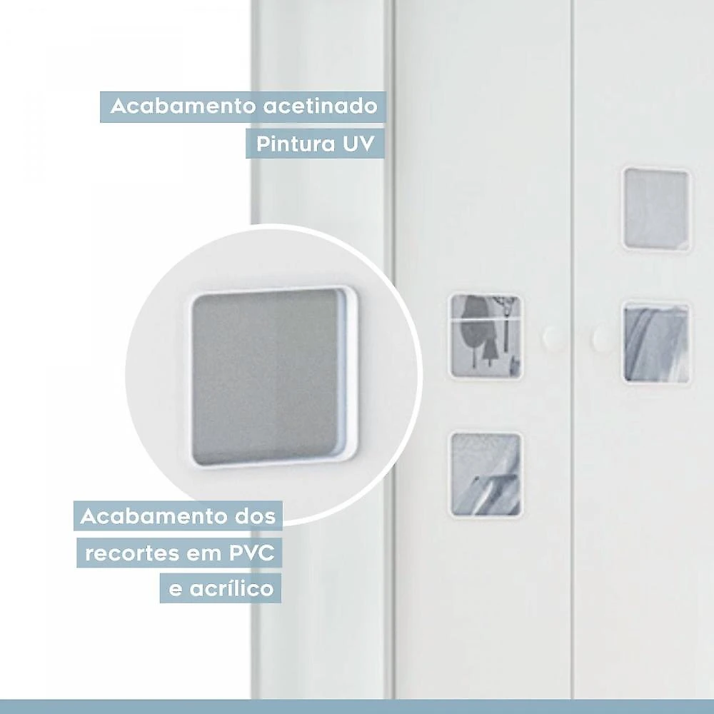 Quarto de Bebê 100% MDF com Mini Berço E Roupeiro Life 3 Portas Branco