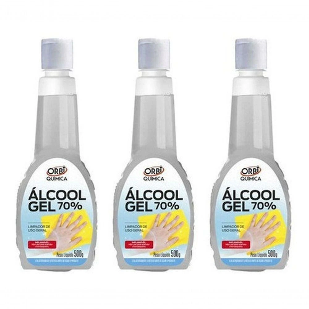 Álcool em Gel Antisséptico para Mãos Kit 3 70% Higienizador 3x500G Higipack