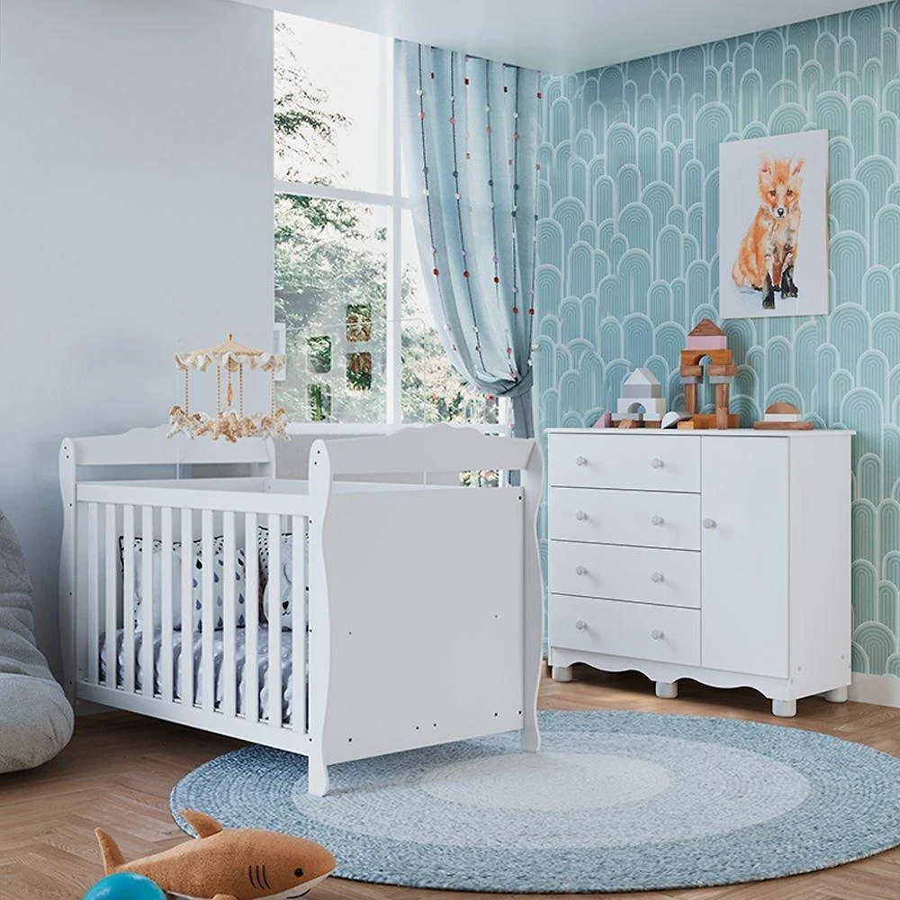 Quarto de Bebê com Cômoda 1 Porta e Berço Minicama 100% MDF Nina Espresso Móveis