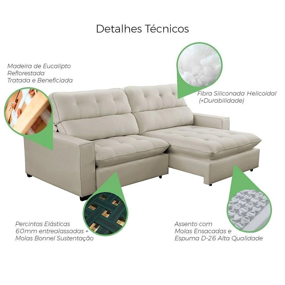 Sofa Retratil Reclinavel 2 Lugares 230cm Veludo Andreia Bege