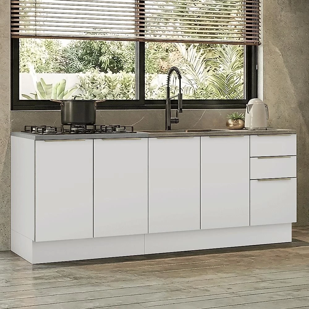 Armário de cozinha compacta 200 cm  lux madesa 06 branco/branco veludo
