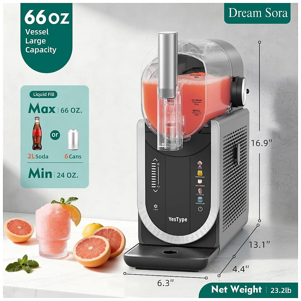 Máquina de Slush Raspadinha Dream Sora 1,9L 5 Programas Frozen Cinza Auto Limpeza 240V