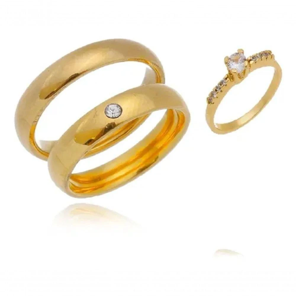 Par De Alianças 6mm Banhada A Ouro 18k Tradicional Com Pedra