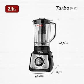 Liquidificador Mondial Turbo Inox L1200 BI Preto/Inox 1200W com 12 Velocidades 110V