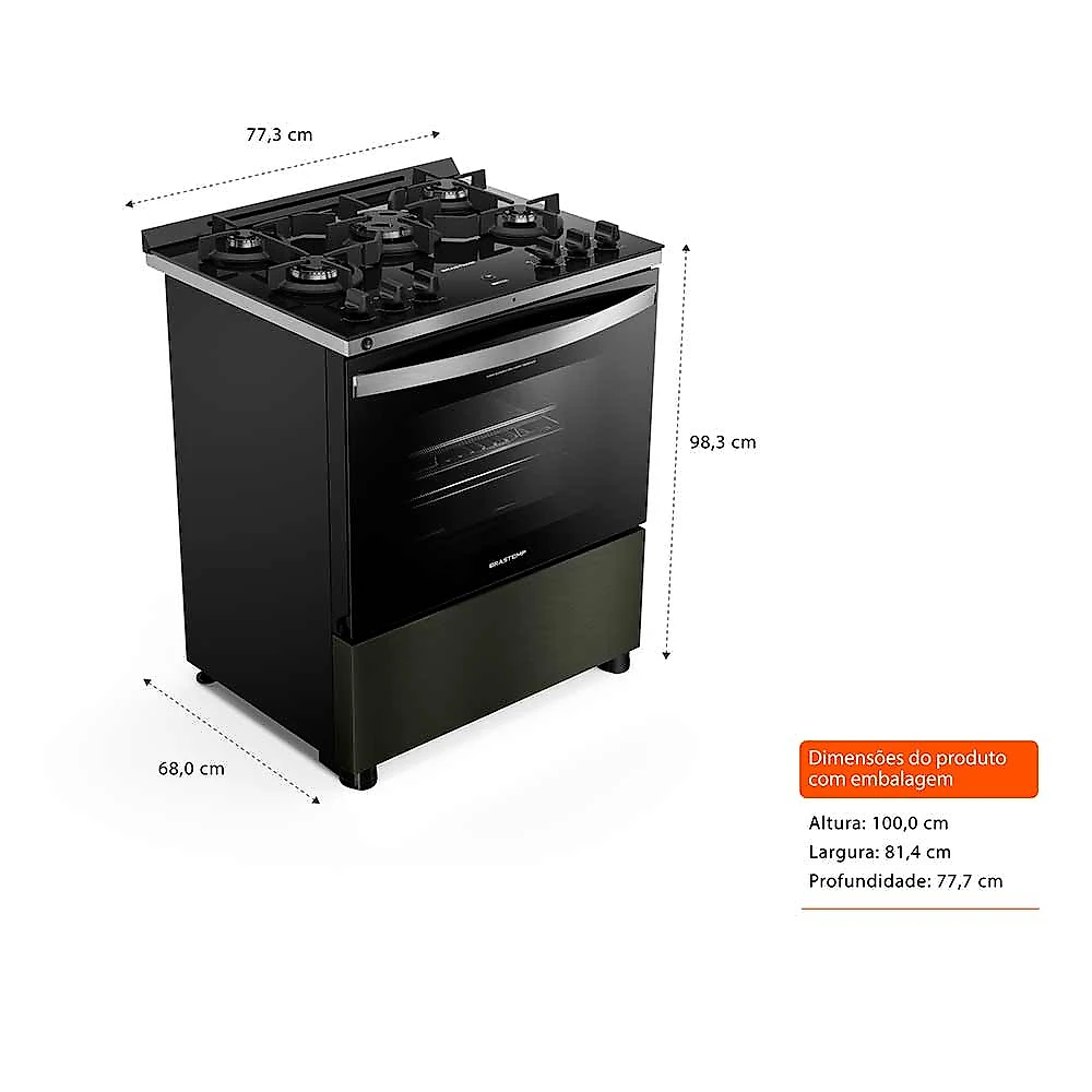 Fogão de Piso Brastemp de 05 Bocas Eclipse Collection Black Inox - BFS5LAP