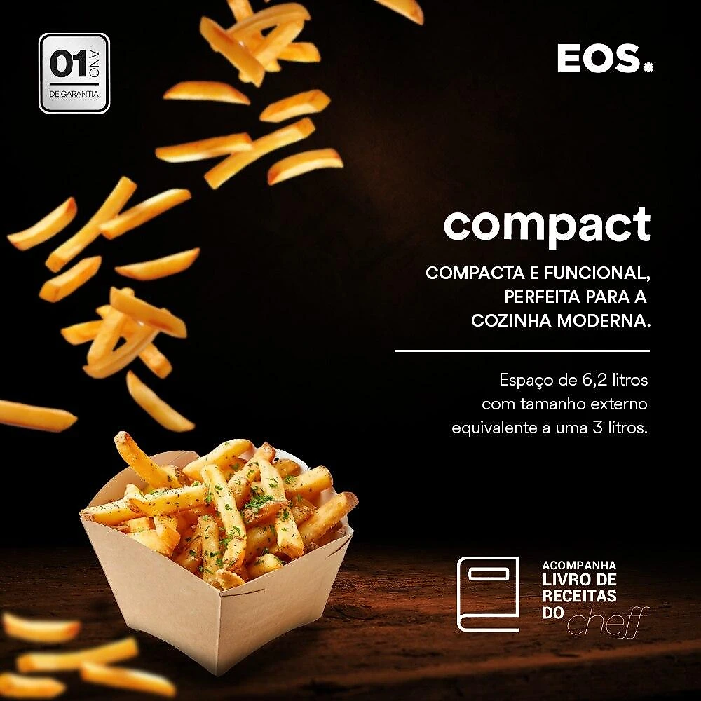 Fritadeira Sem Óleo Air Fryer EOS Chef Gourmet 6.2 Litros Compacta Digital Preto EAF60P 220V