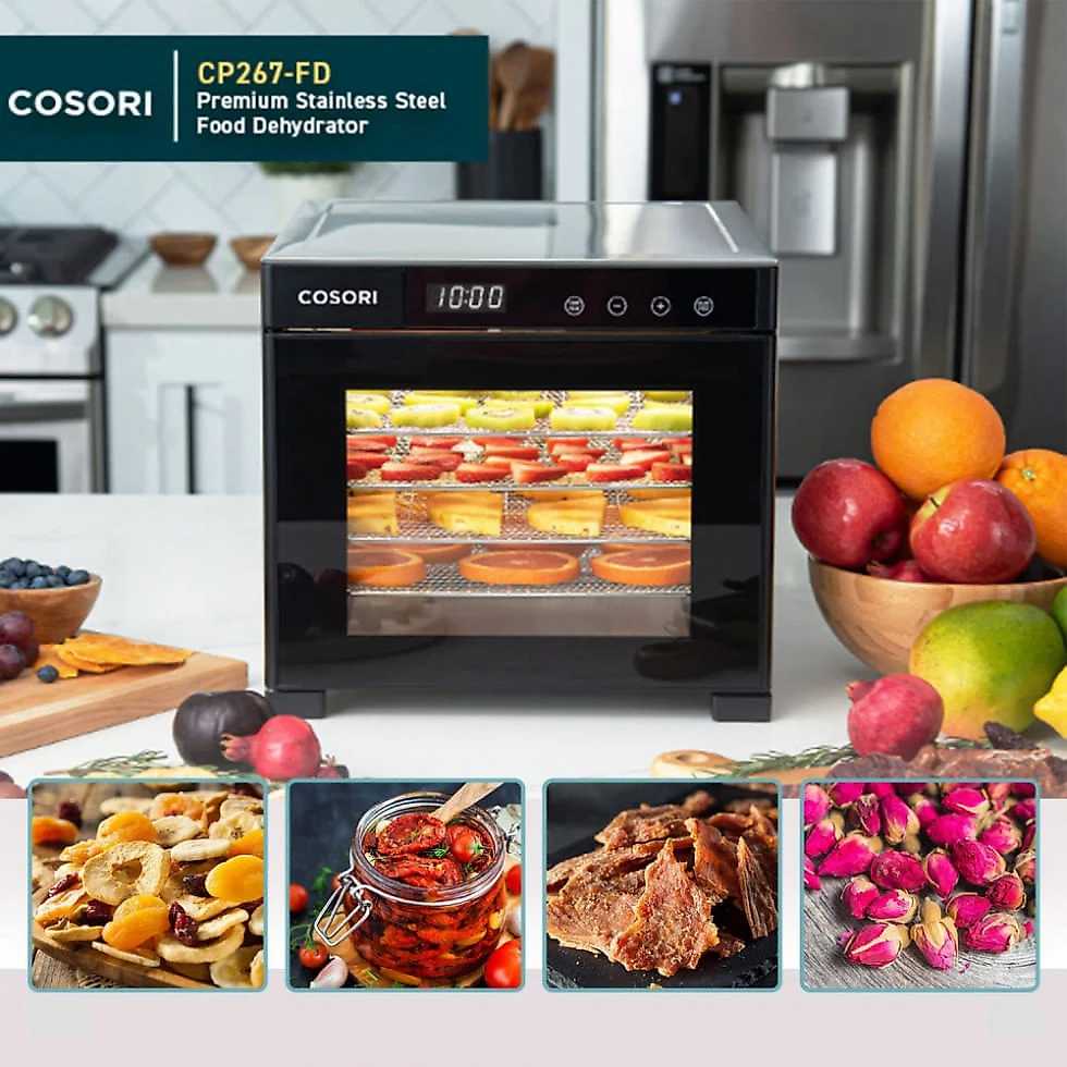 Desidratadora de Alimentos com 6 Bandejas e Controle Digital, Aço Inoxidável 600W, 110v, COSORI, Preto
